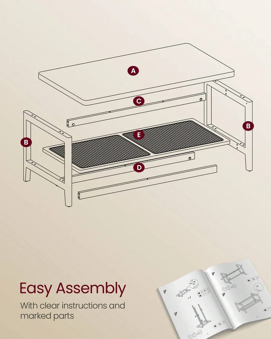 2-Tier Coffee Table Rectangular Center Table PVC Rattan Storage