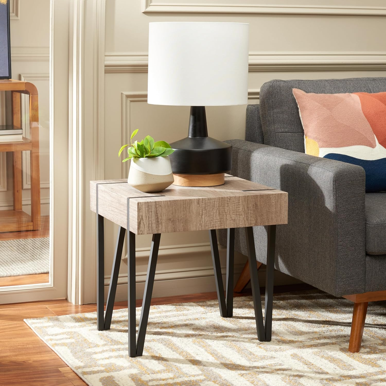 Aburton Multi Brown/Black End Table for Living Room & Bedroom