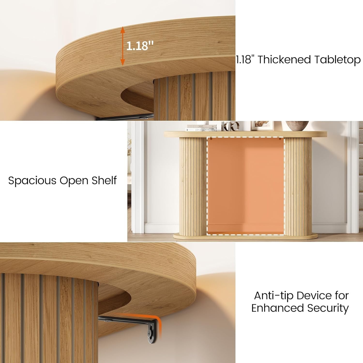 Fluted Console Table, 42.5 Inch Narrow Wood Entryway Table with Storage Shelf…