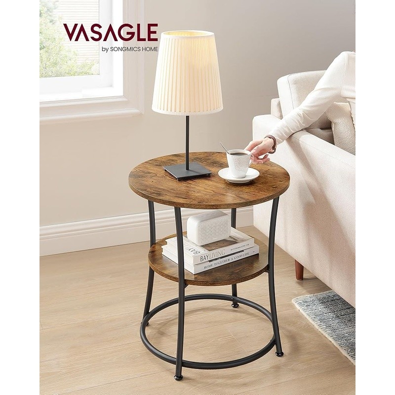 Stylish Round Side Table W/ Metal Frame Adjustable Feet Living Room/Bedroom New