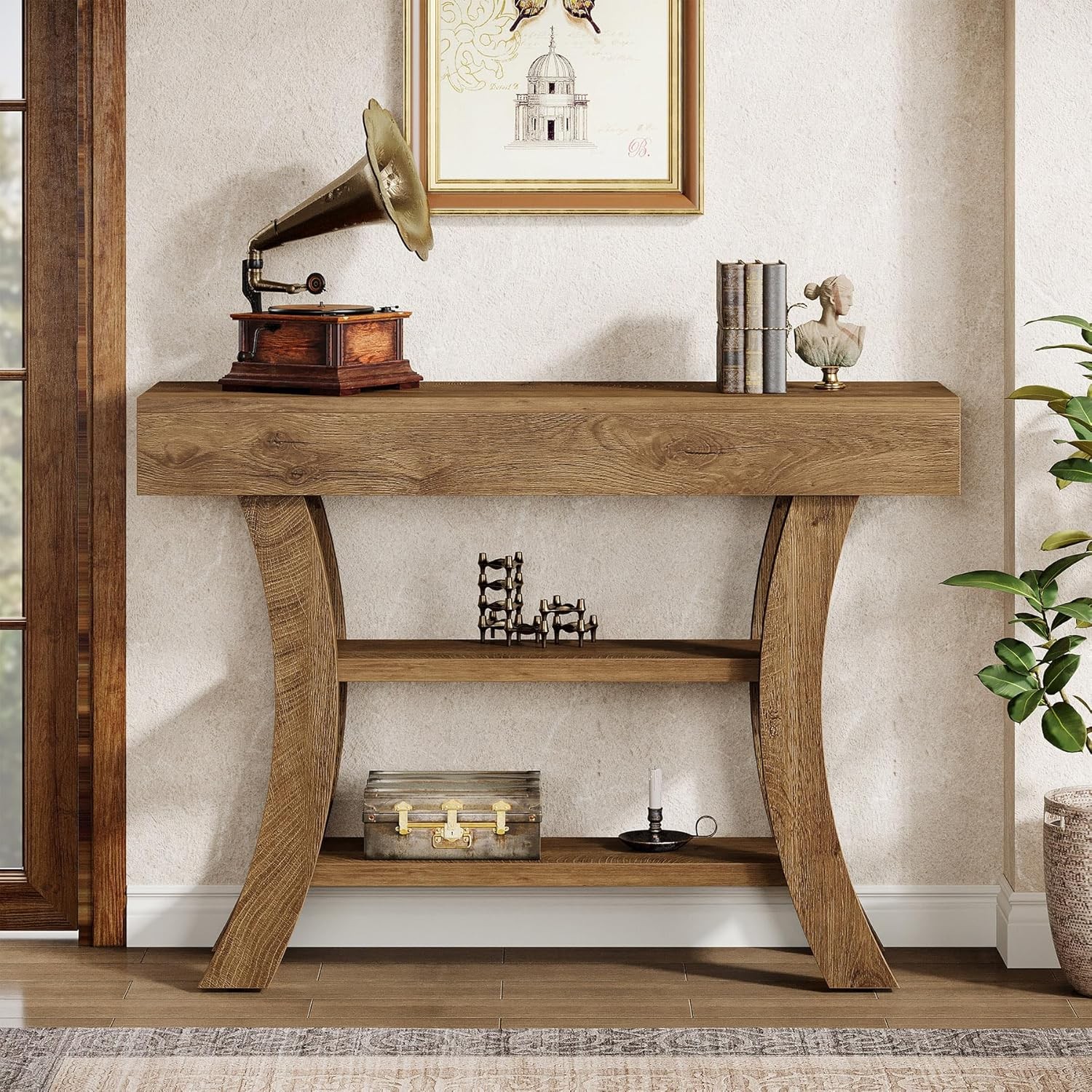 41″ Small Console Table Farmhouse Narrow Entryway Table with Storage Shelves