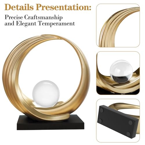 Shelf Decor Statues,Coffee Table Modern Abstract Stripe Home Decor Golden