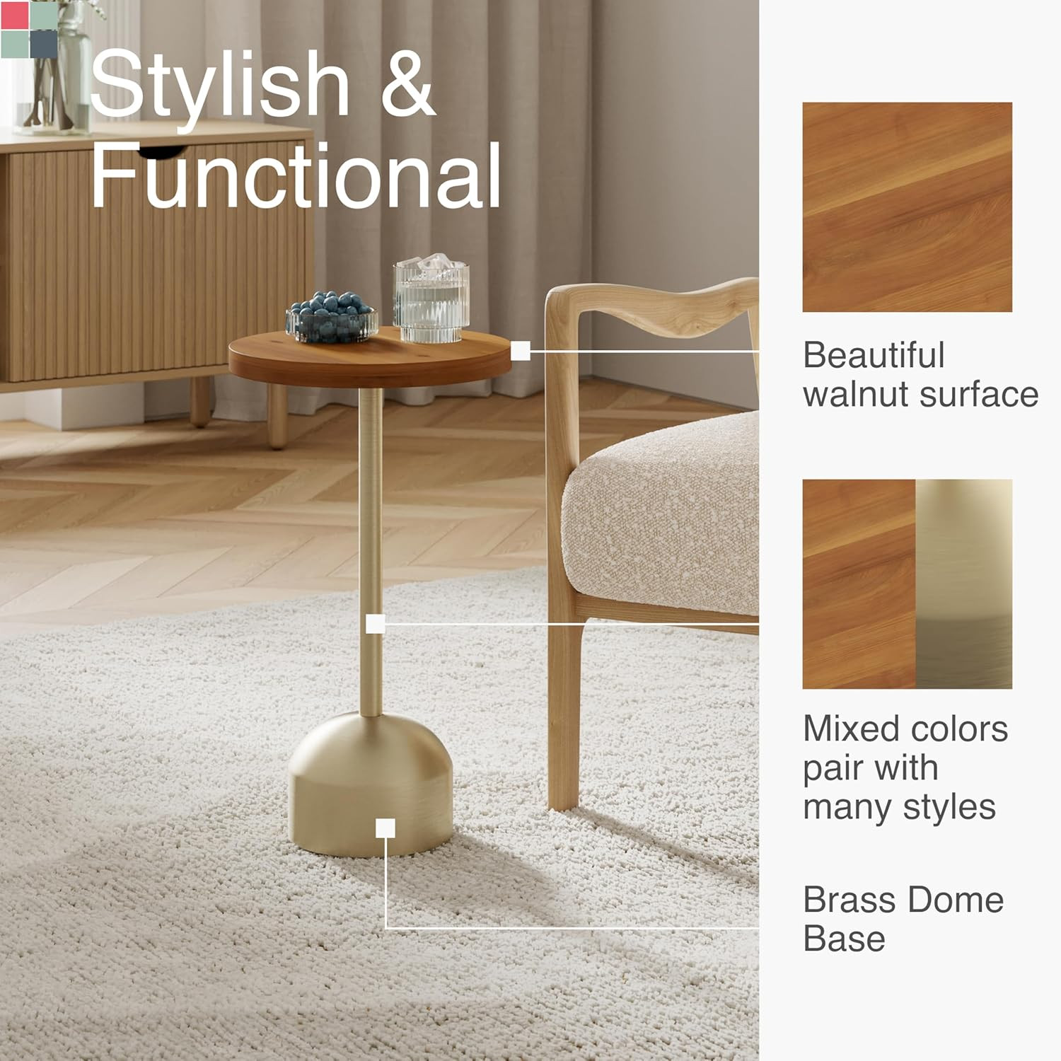 Modern Round Metal Pedestal Table with Wood Top – Stylish Accent for Any Room