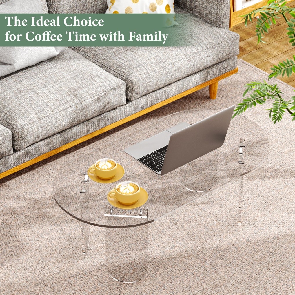 Premium Acrylic Coffee Table Long Oval Center Table Living Room Clear Sofa Table
