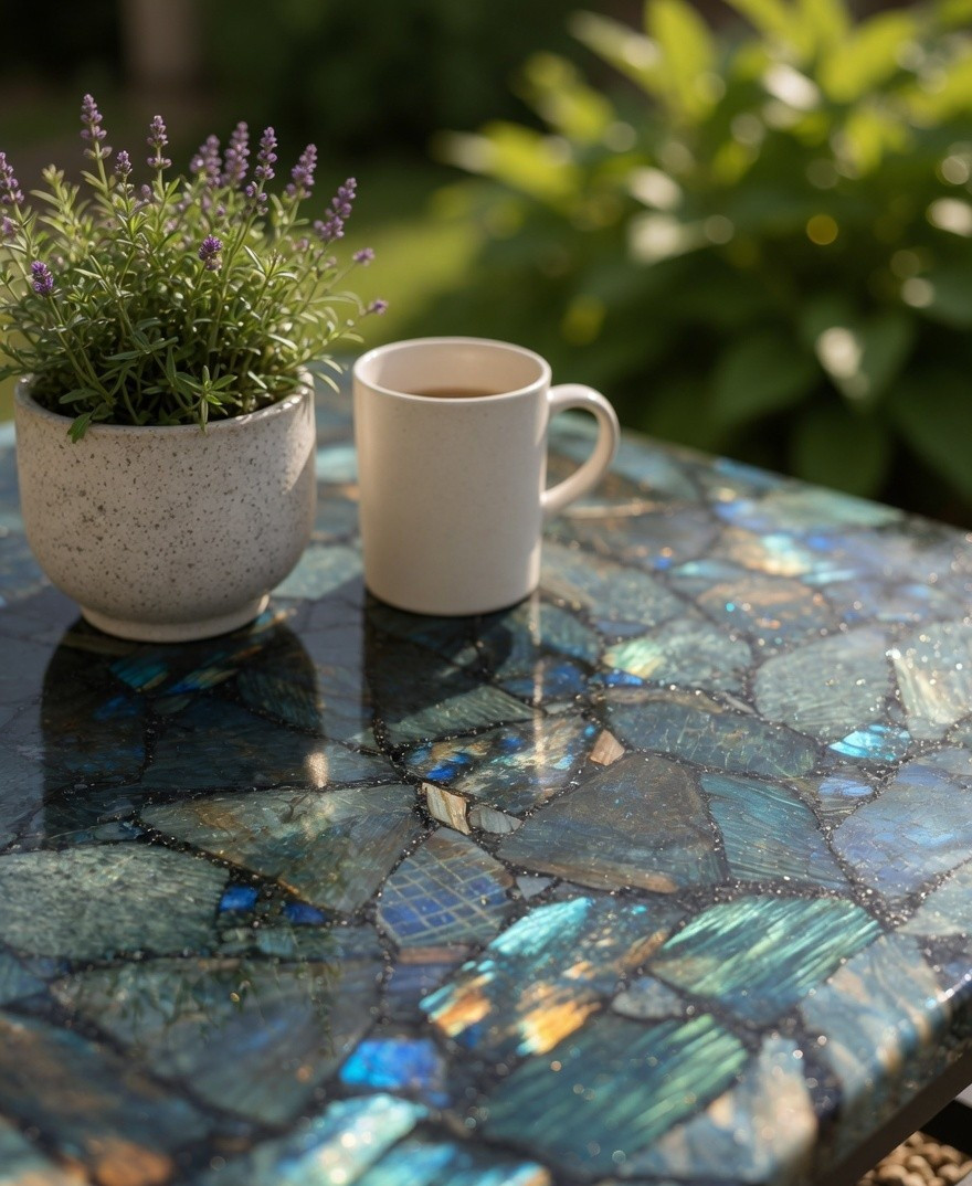 Labradorite Geode Coffee Table – Custom Handmade Gemstone Furniture Gift for Her
