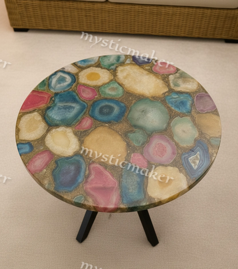 18″ Agate Stone Coffee Table Top Multi Color Resin Inlay Handmade Home Decor Art