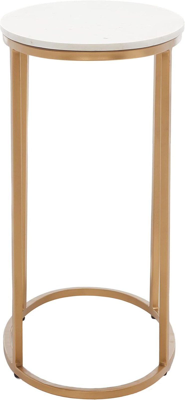 Elegant White Marble Oval Side Table with Gold Legs – Fully Assembled