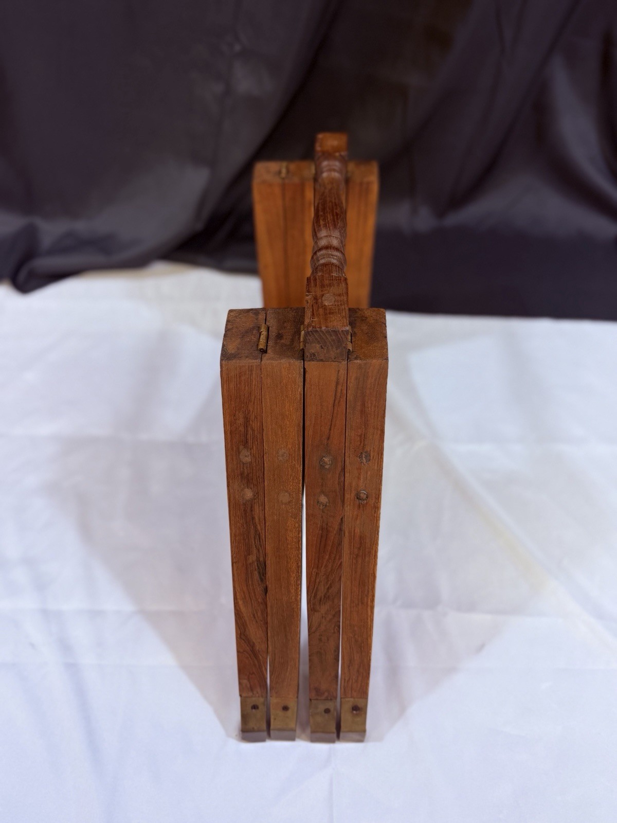 Vintage Brass Boho Moroccan Tray Folding Teak Wood Table Pie Crust MCM