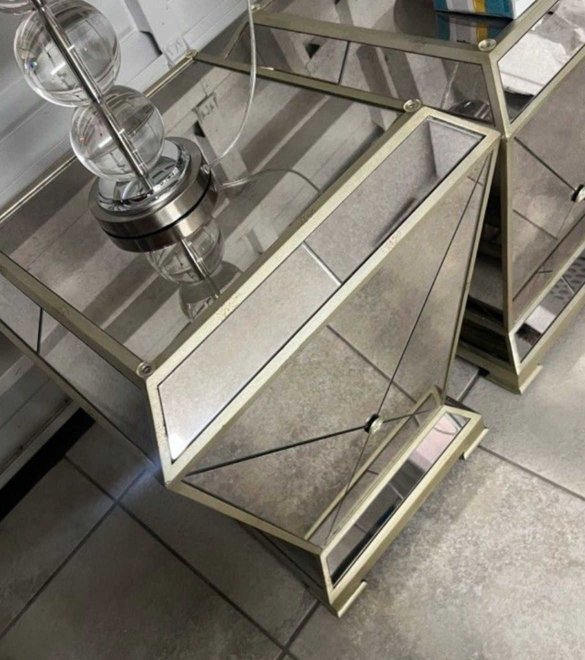 Pair of Z Gallerie Mirrored Dining Table Bases Hollywood Regency Style Pedestals