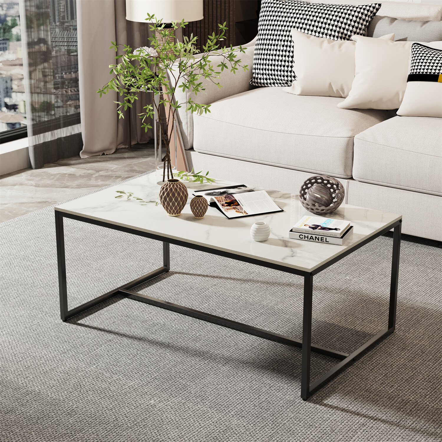 Unique Modern Marble Rectangle Coffee Table Living Room Accent Sofa Center Table
