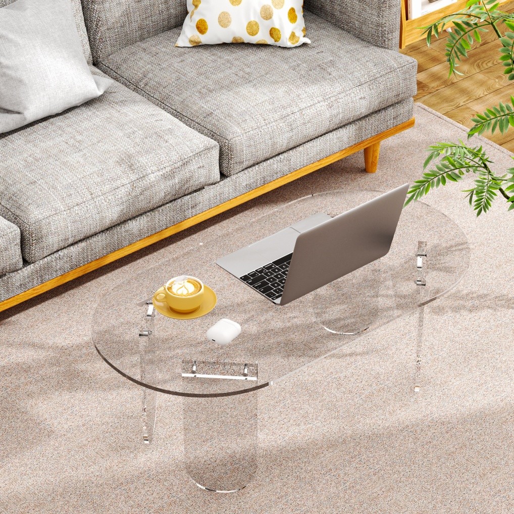 Premium Acrylic Coffee Table Long Oval Center Table Living Room Clear Sofa Table