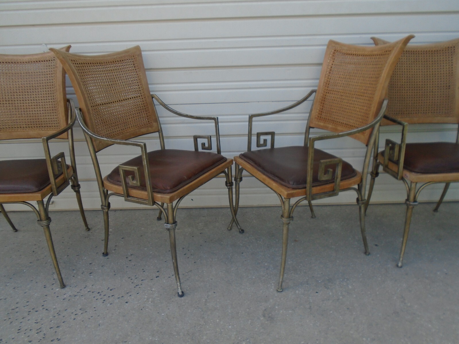 Greek Key Dining Set 4 Chairs + Table Gold Art Deco Chippendale Regency Nouveau