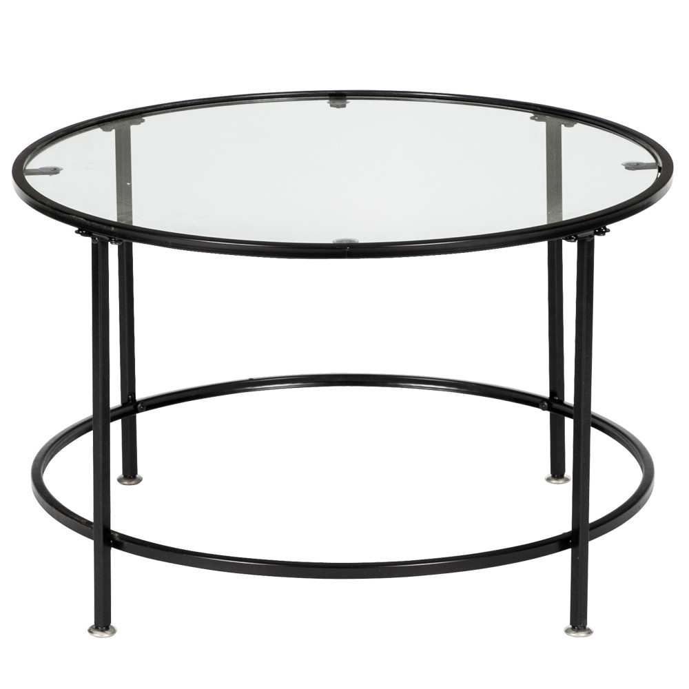 2 Layers 5mm Thick Tempered Glass Countertops Round Wrought Iron Coffee Table