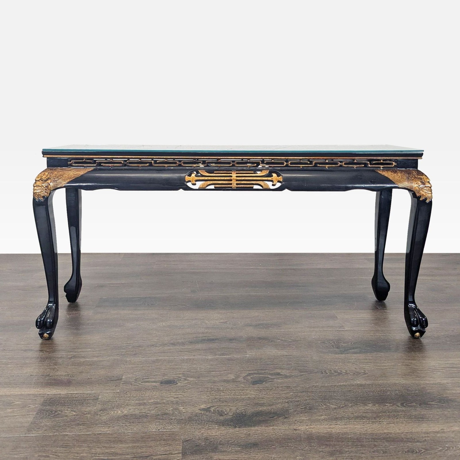 Custom Black Lacquer Chinoiserie Console Table