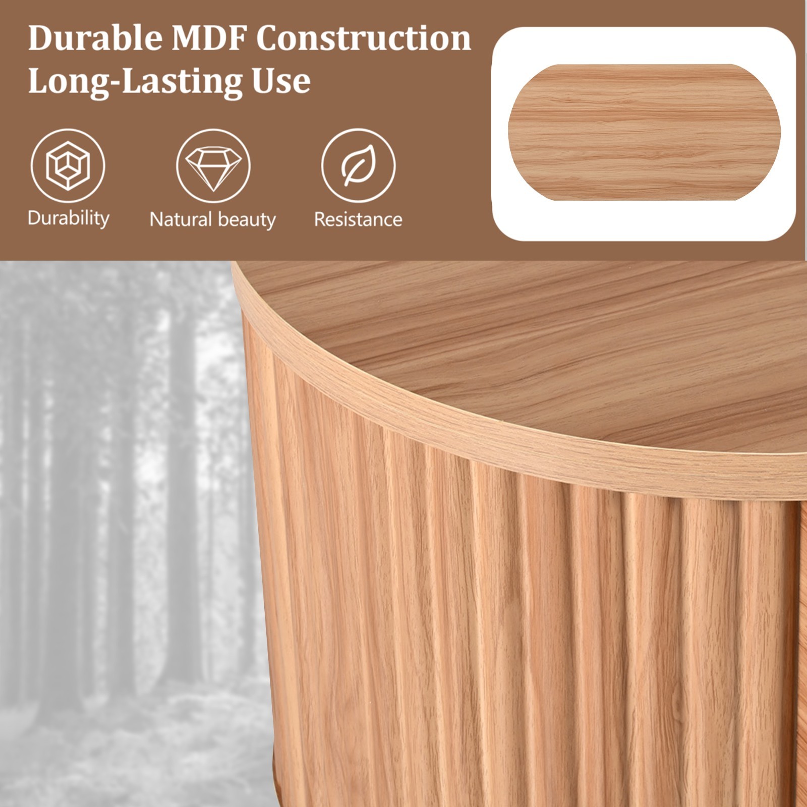 Modern Oval Lift-Top Coffee Table Center Table w/ Hidden Storage For Living Room