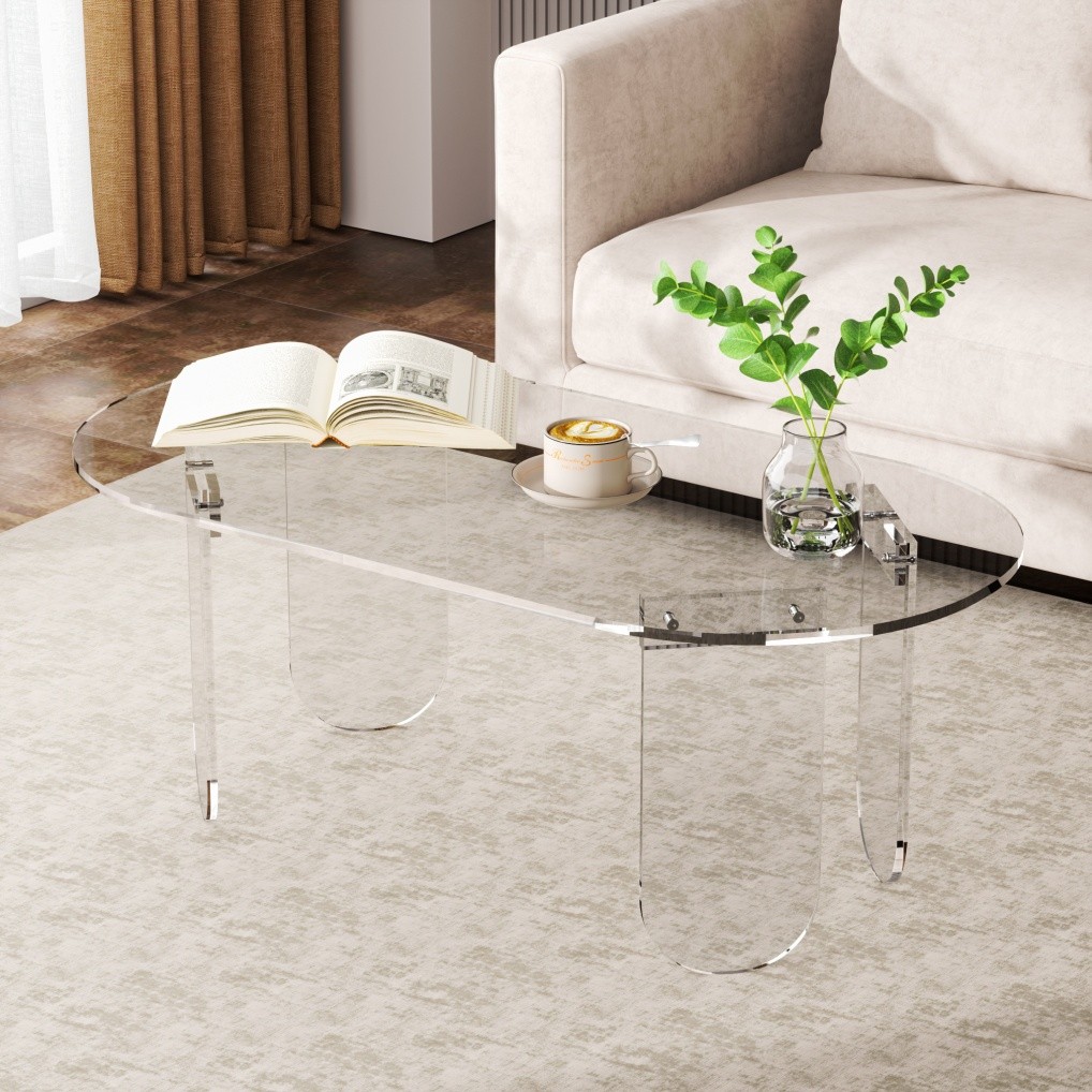 Premium Acrylic Coffee Table Long Oval Center Table Living Room Clear Sofa Table