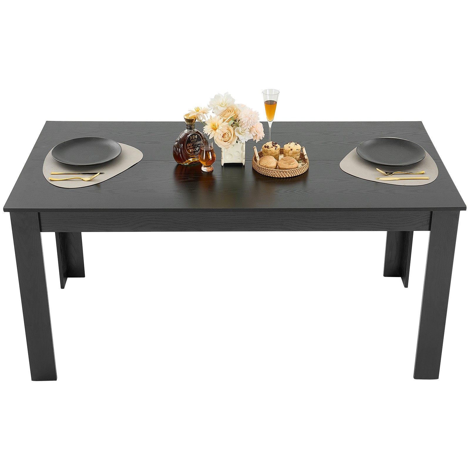 Uimoso 63in Rectangle Dining Table Wood Kitchen Table for 4-6 Person Black