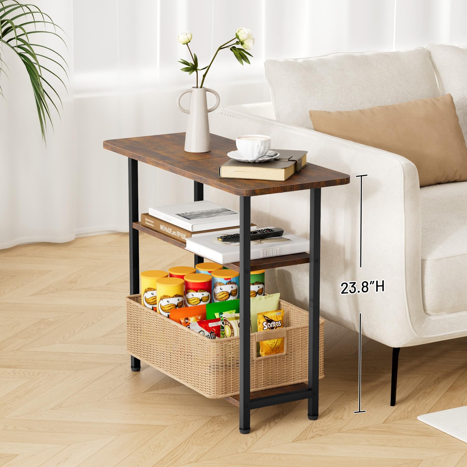 Side Table for Living Room, 3Tier End Table for Small Space with Wide Storage…