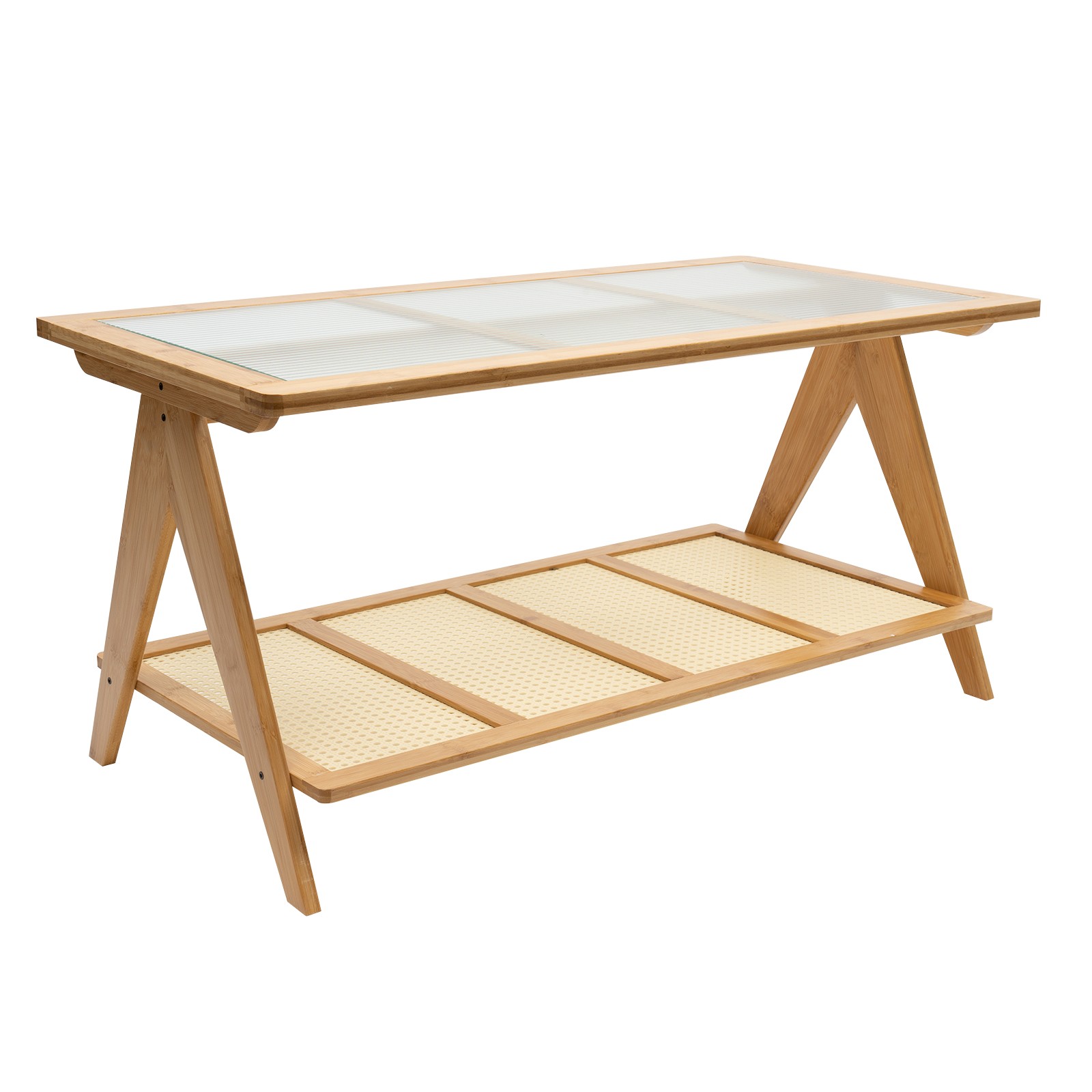 Living Room Coffee Table Glass Tabletop Modern Side Table with Lower Shelf Home