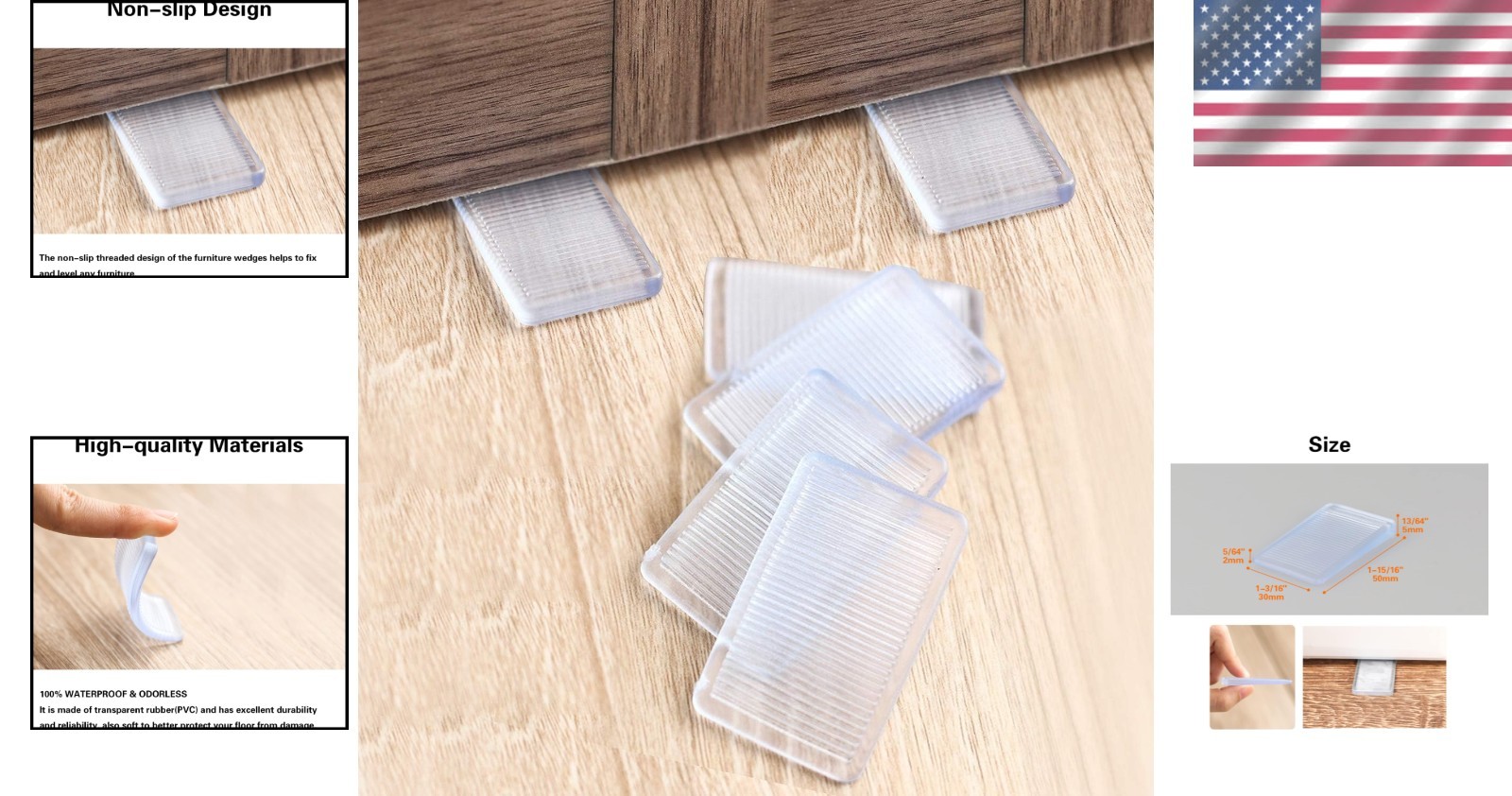Extreme Weight Capacity Level Wedges – 8 Clear Shims for All Furniture Types