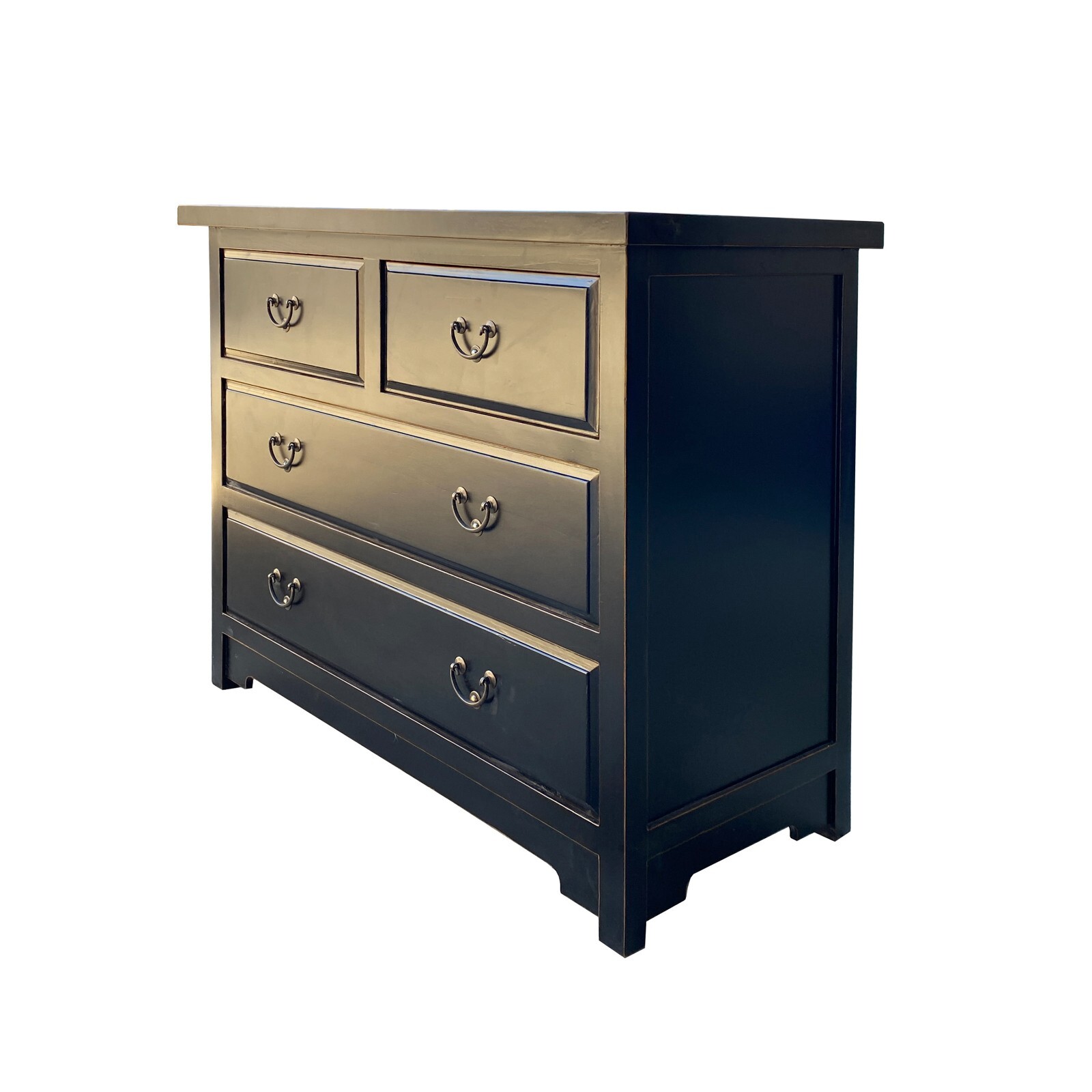Oriental Black Lacquer 4 Drawers Sideboard Credenza Dresser Cabinet cs7521