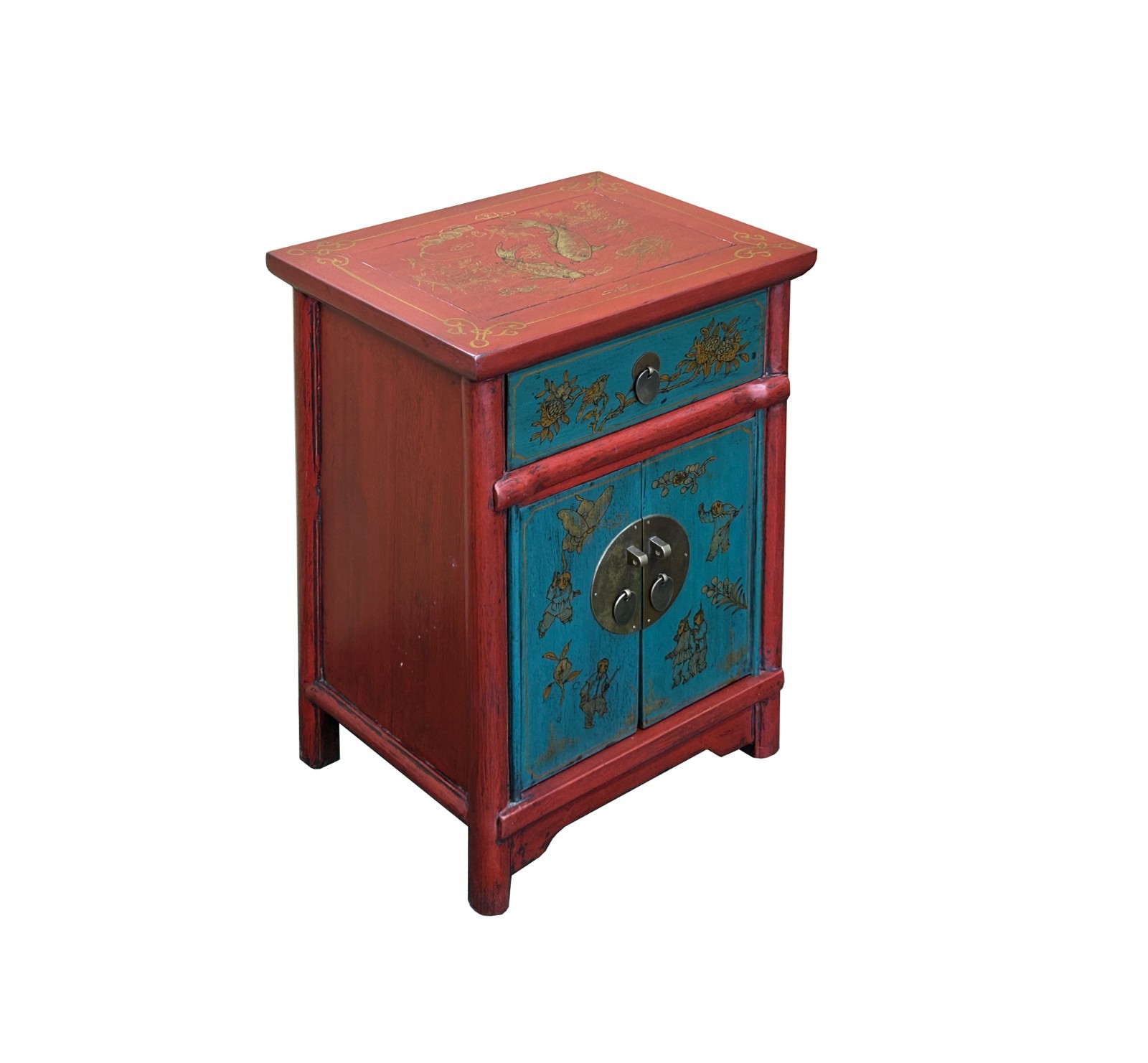 Red Blue Doors Golden Butterflies Fishes Graphic End Table Nightstand GB065
