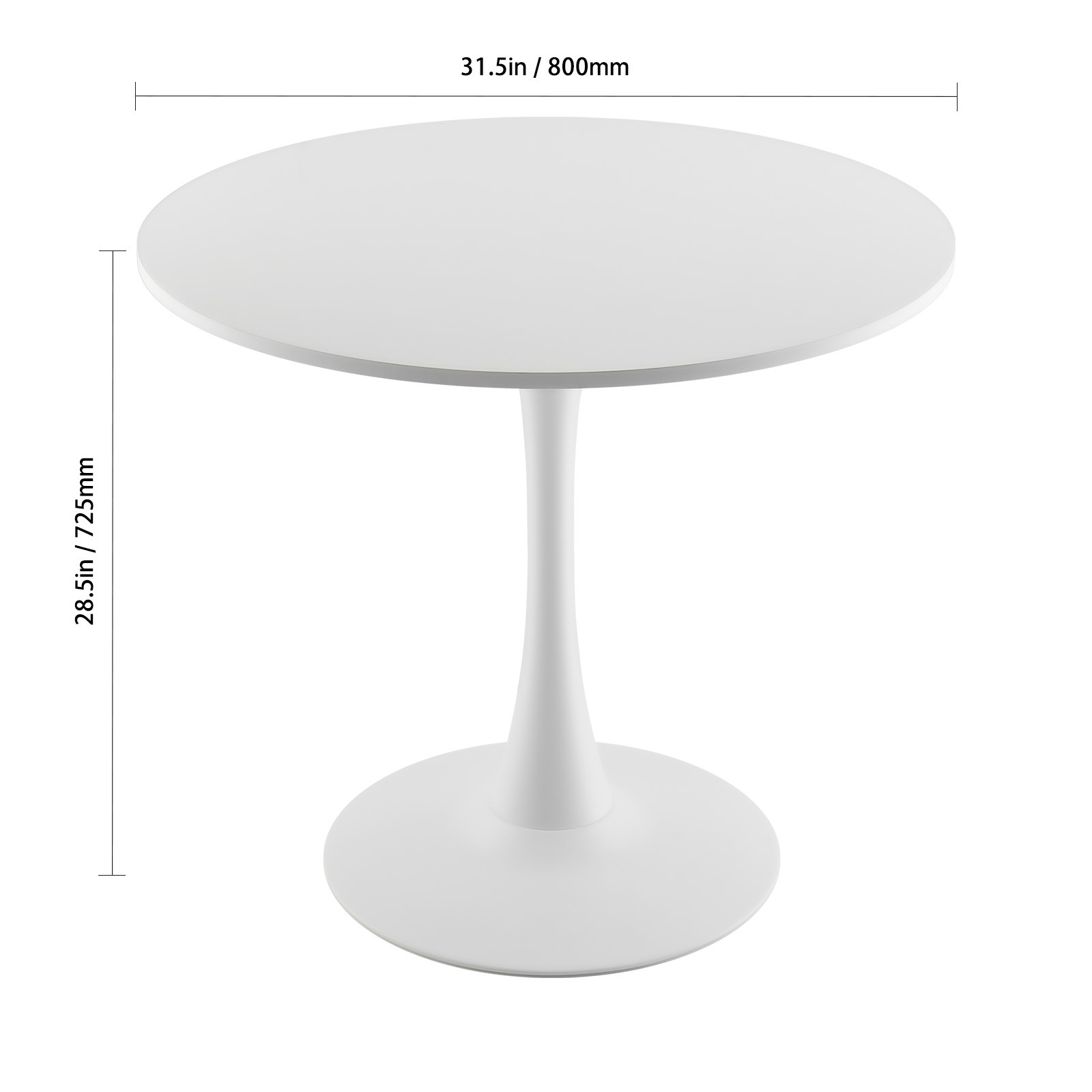 32 in Round Dining Table Wood Kitchen Table for 2-4 Person White (Only Table)