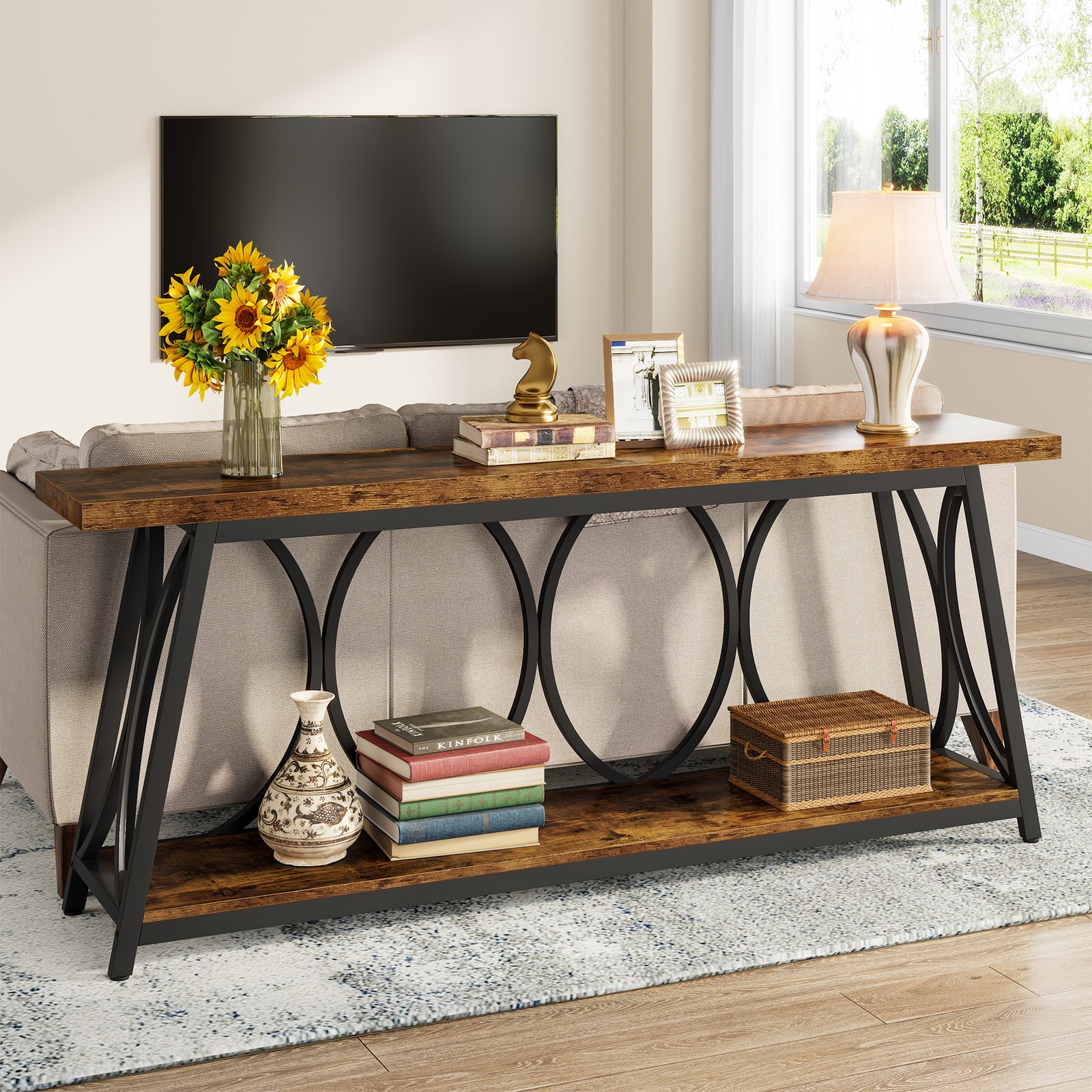 70.9” Console Table, Entryway Narrow Long Sofa Table Behind Couch with Storage
