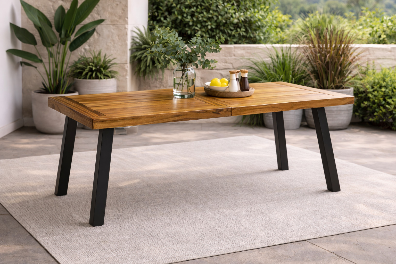 Industrial Solid Wood Top & Metal Legs Dining Table Indoor Outdoor Patio Kitchen