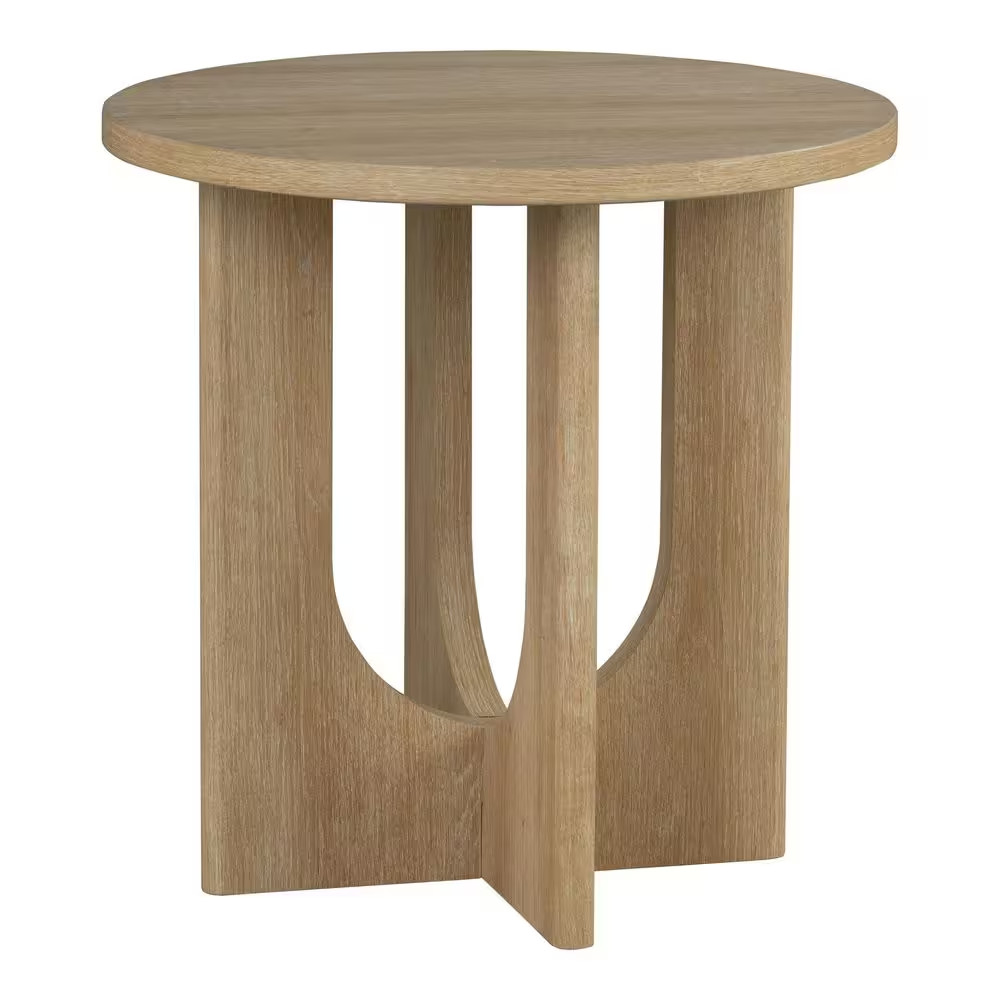 Calsen 3-Piece 36 In. Natural round Wood Top Coffee Table Set with Cross-Arch Ba