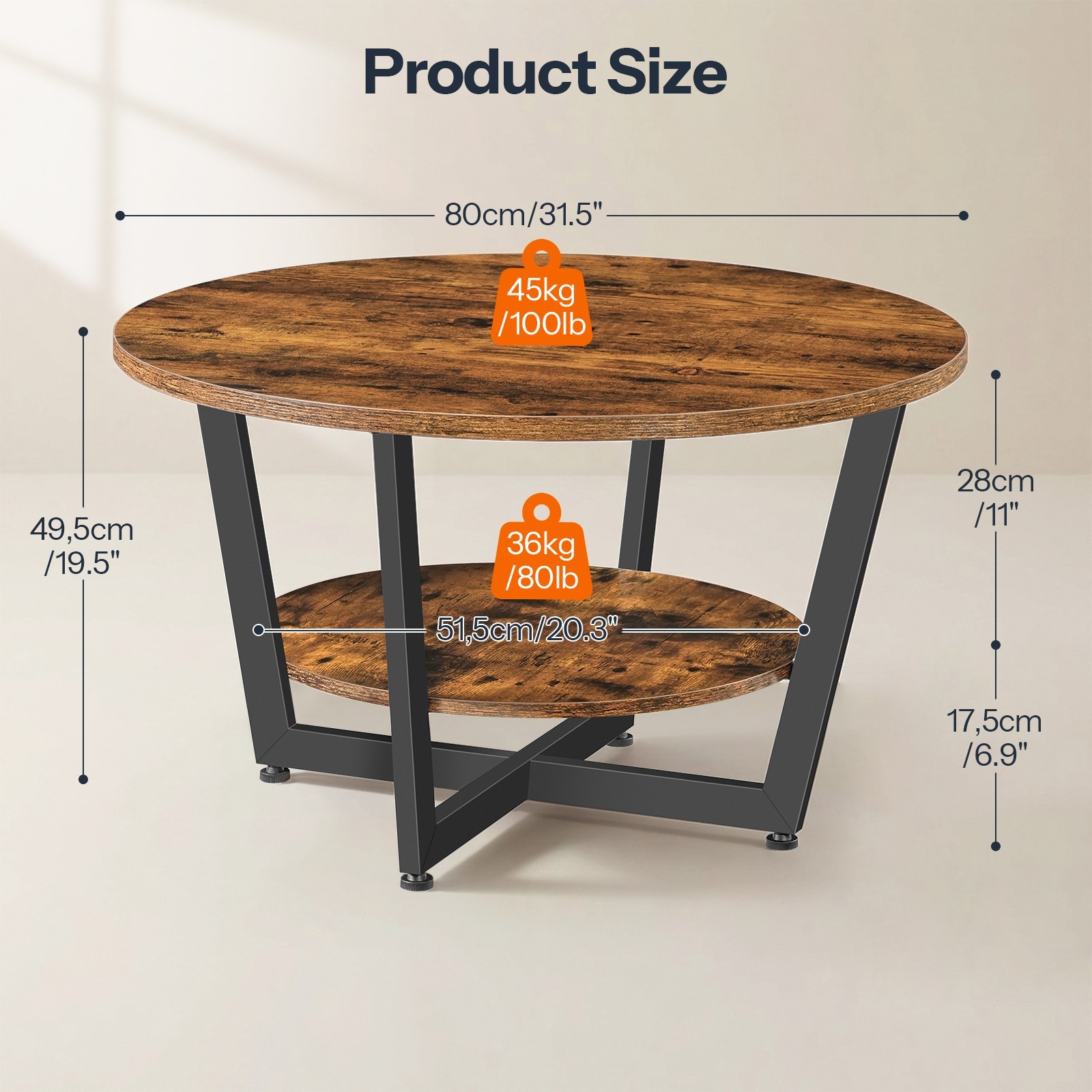 Coffee Table Center Tables for Reception Room Office 31.5″L x 31.5″W x 19.5″H