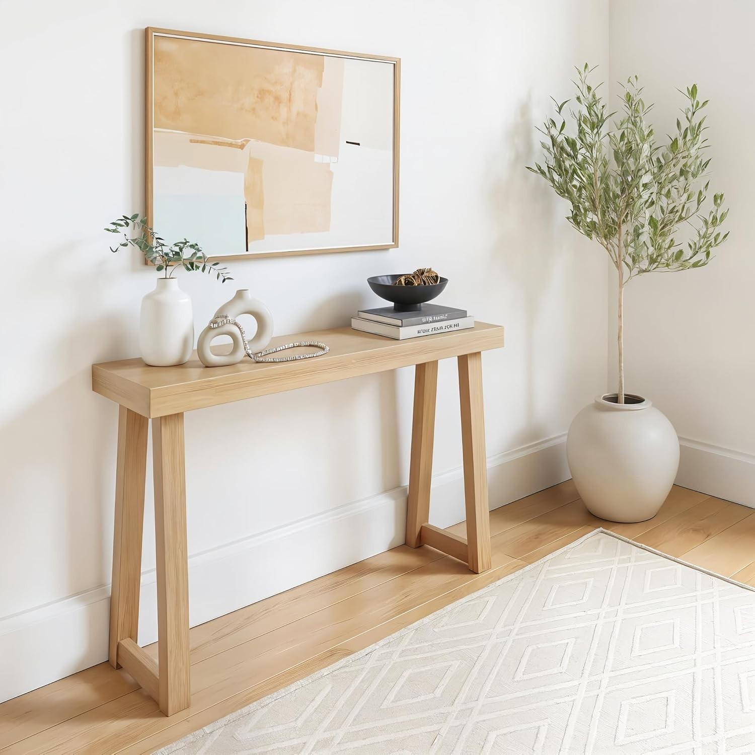 Elegant 46-Inch Solid Pine Console Table with Blonde Finish for Any Room