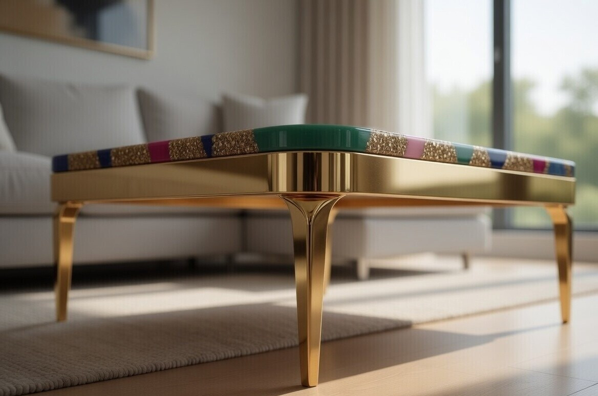 Luxury Multicolor Agate Coffee Table – Handmade Gemstone Center Table for Home