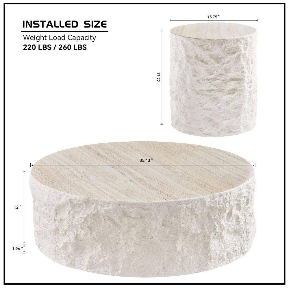 Arend 15.75 In. W Beige round Fiberglass Side Table, Modern Design Imitation Sto