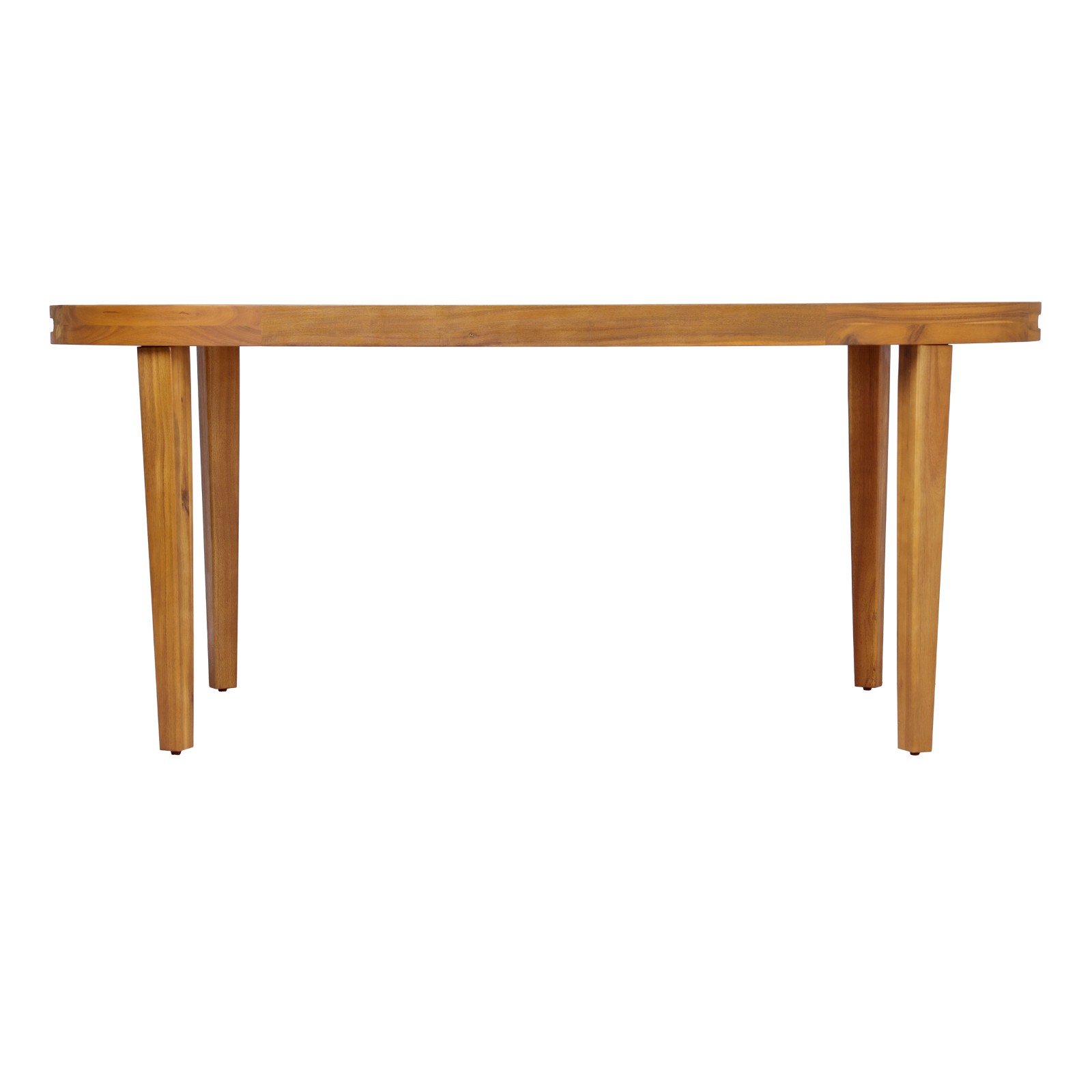 70″ Oval Acacia Wood Outdoor Dining Table with Slatted Top, Teak Finish