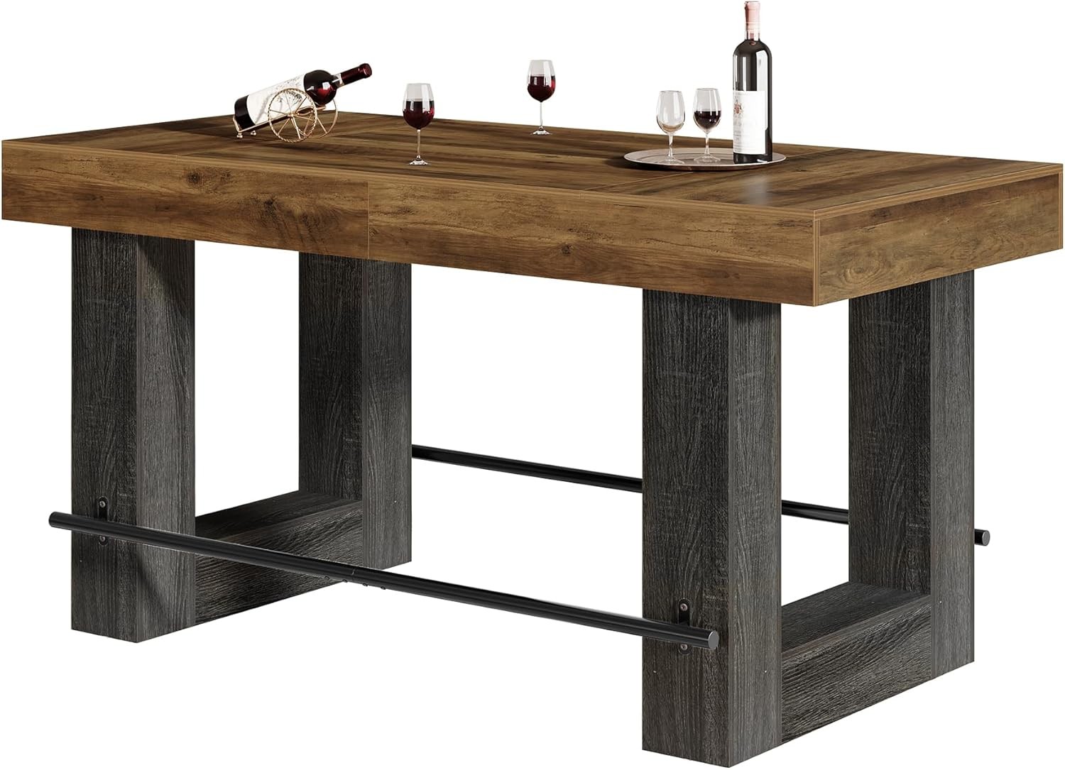 63-Inch Counter Height Bar Table, Industrial Rectangular Kitchen Island for Home