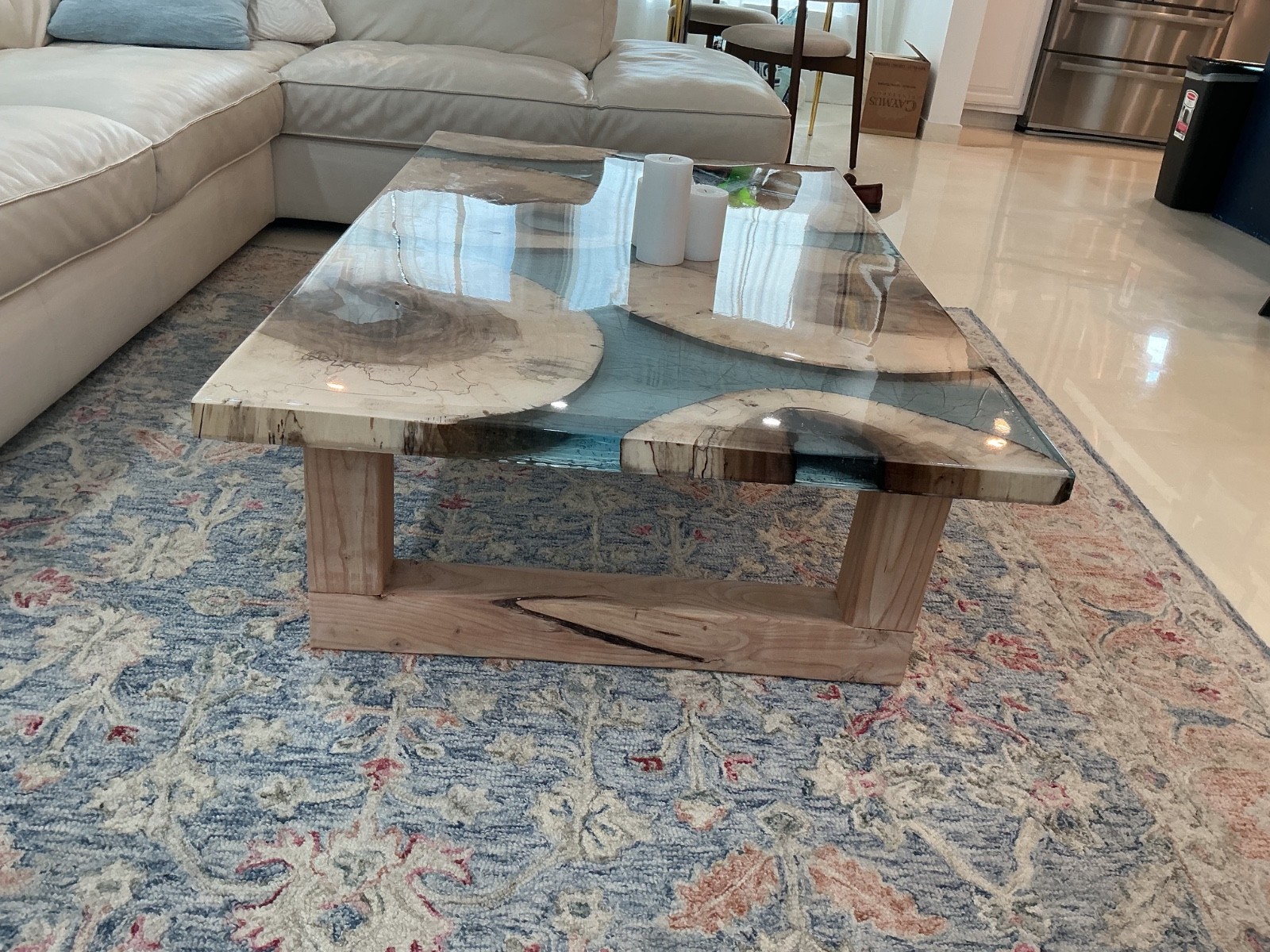 Handmade NYC artist Epoxy Coffee Table Maple 5’x3’ 60”x36”x1.5” live edge