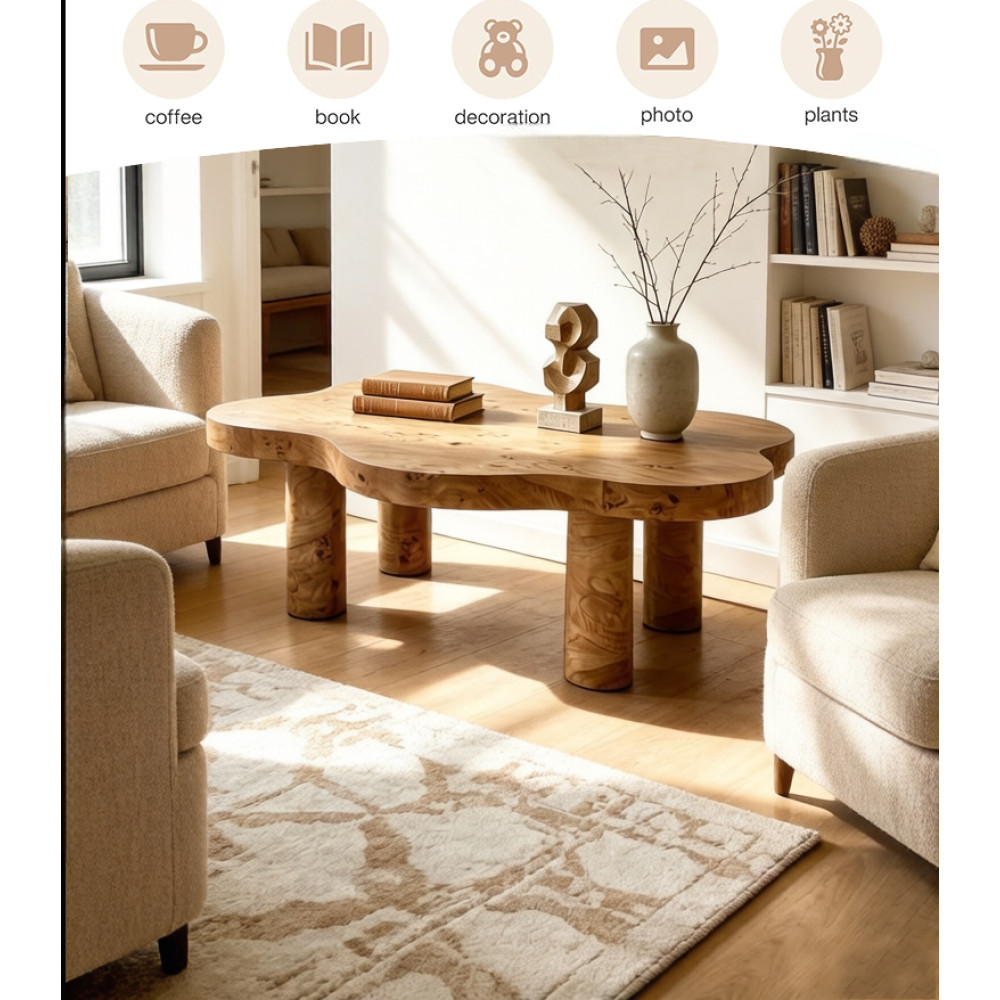 Cloud Coffee Table 40″, 4 Round Legs, Tree Knot Pattern, Modern for Small Space
