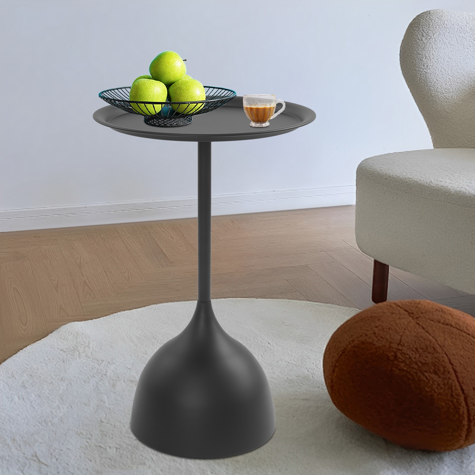 Modern Industrial Black Iron Side Table 15.75in Round Top 23.62in High