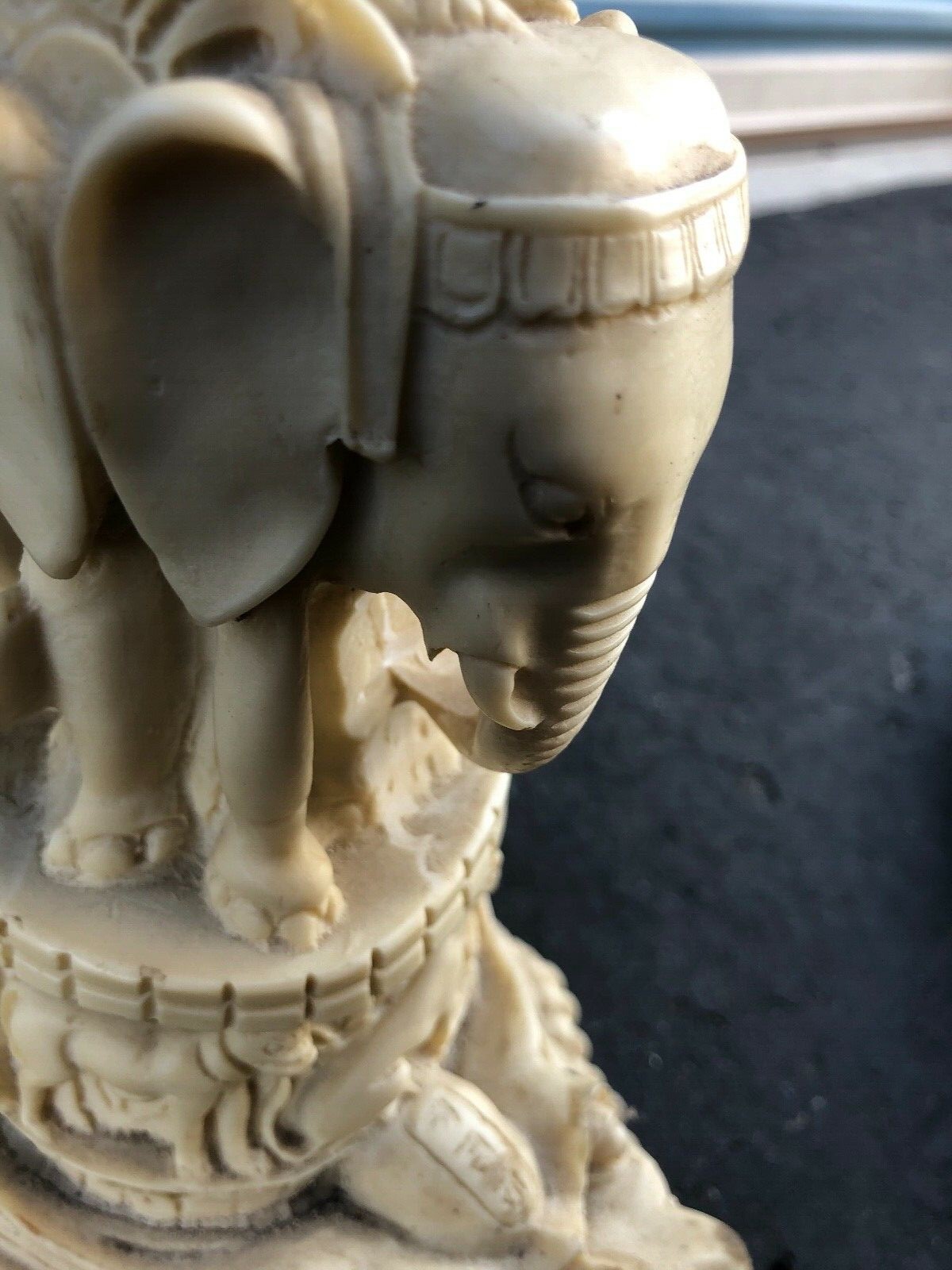 Vintage Asian Solid Resin With Embossed Carved