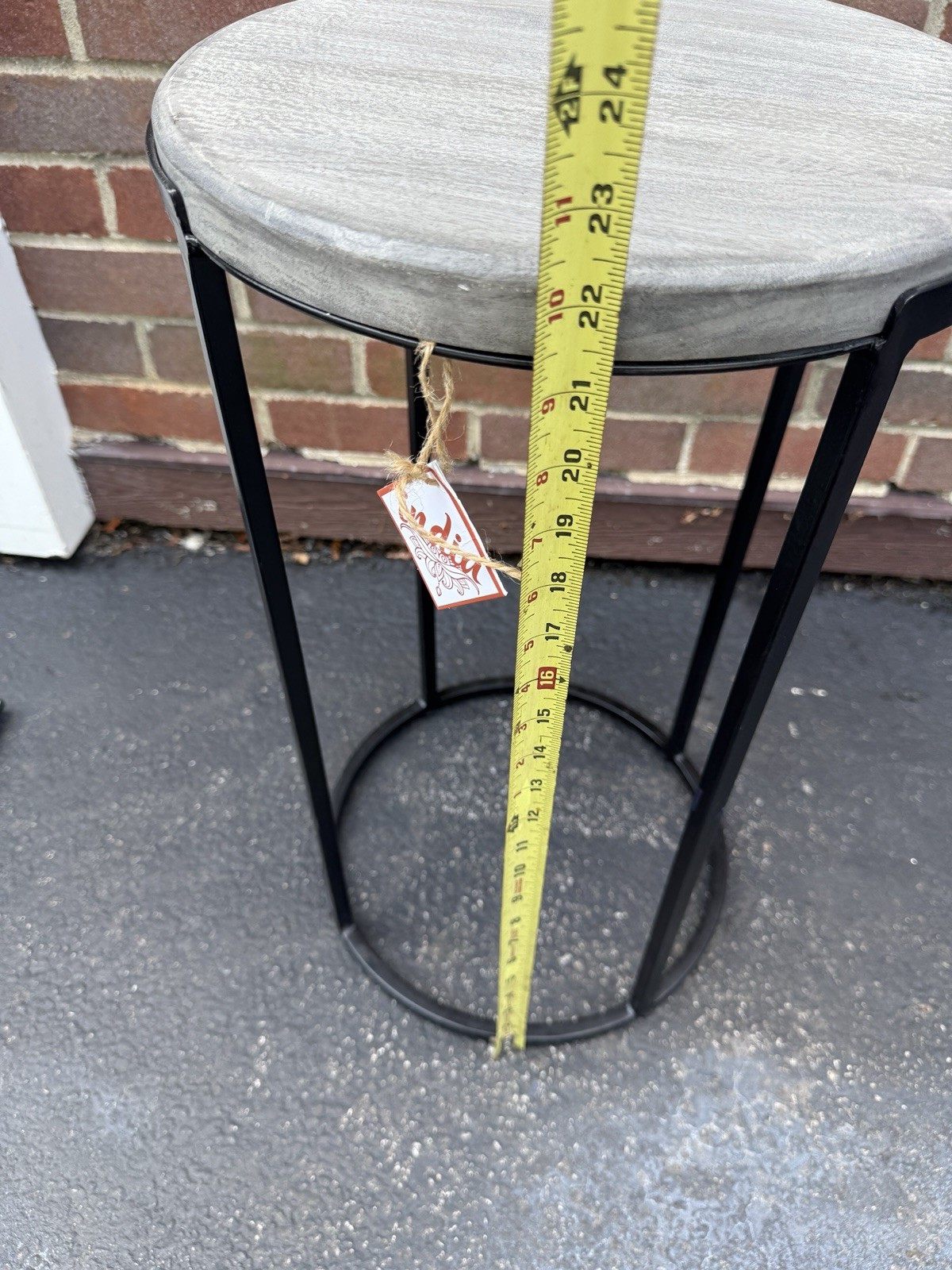 Small Round End Table Gray Top Black Metal Frame 22” Tall 13×13 Plant Stand