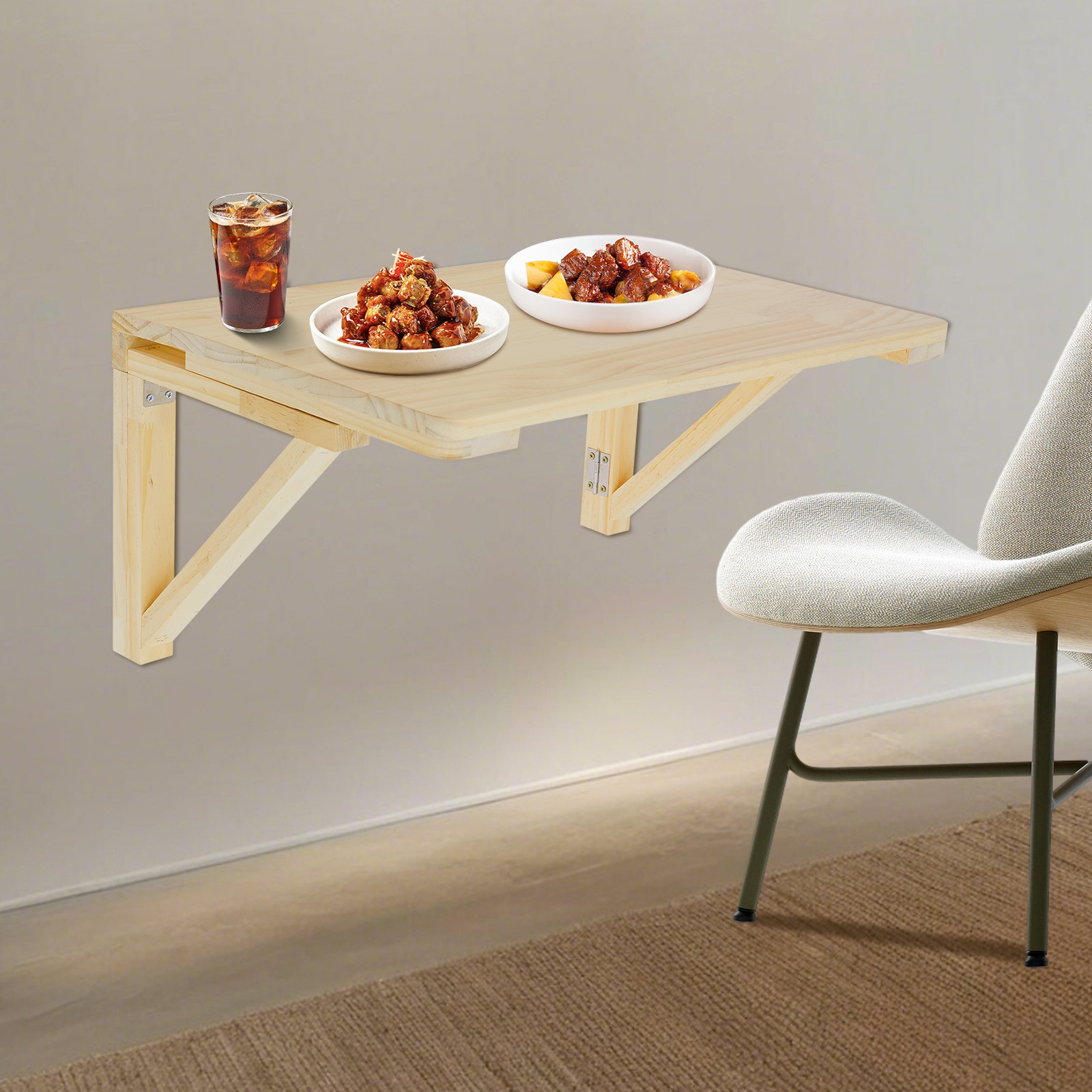 31.49*23.62*11.81in Wood Color Pine Wood Rustic Wall Mounted Folding Table