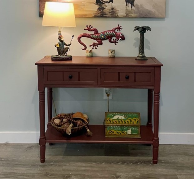Cherry Brown Pine Wood Console Table Hallway Sofa Accent with Storage Drawers