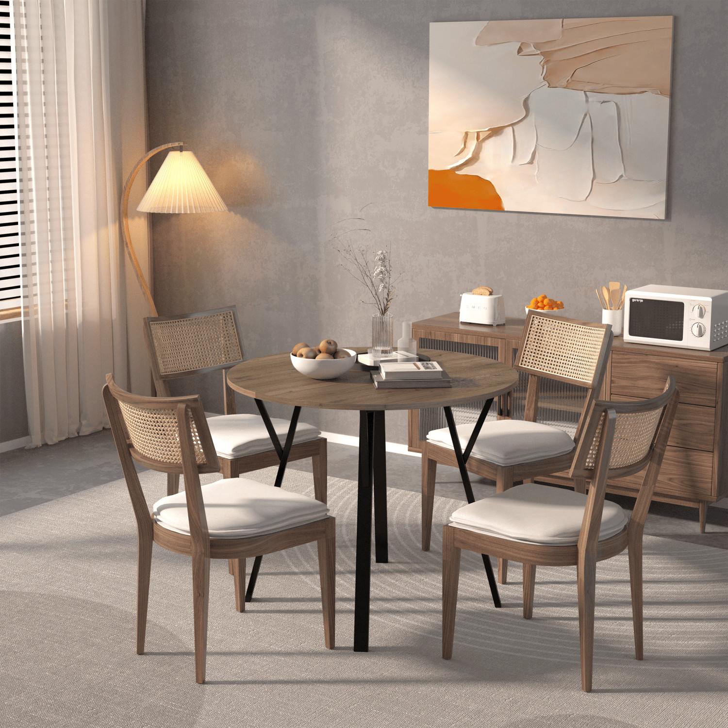35.4″ Round Dining Table, Circle Kitchen Table with Metal Legs for 2-4 Person