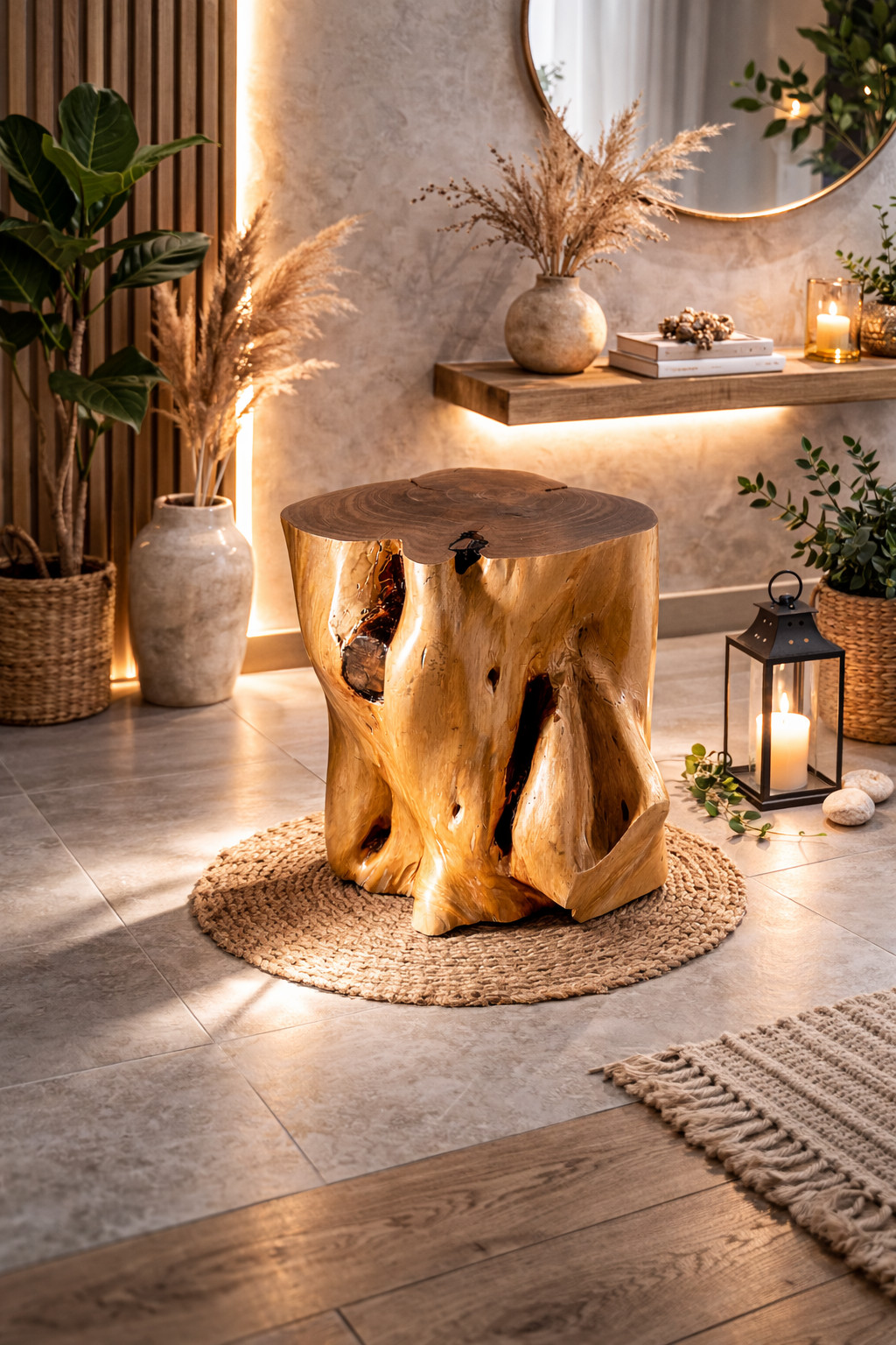 Solid Wood Root Stool / Sculptural Tree Trunk Side Table