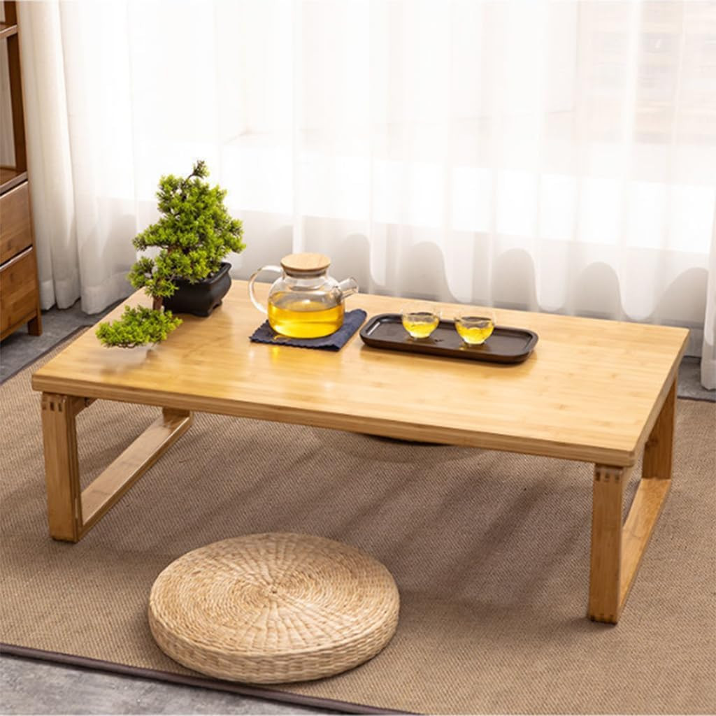 Portable Rectangle Foldable Coffee Table – Japanese Low Bamboo Table for Sitting