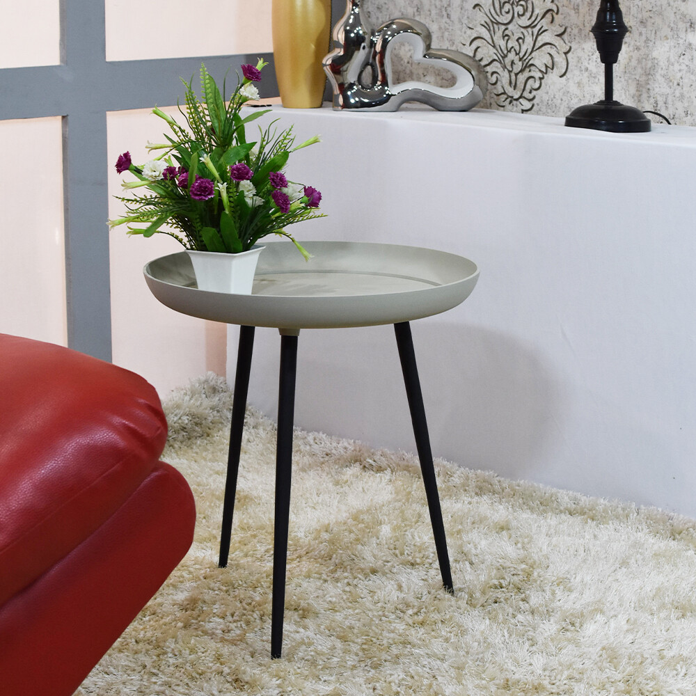 Handmade Modern Side Table Aluminum & Iron Round Ivory 15.5×15.5×17.5 Inch BBH