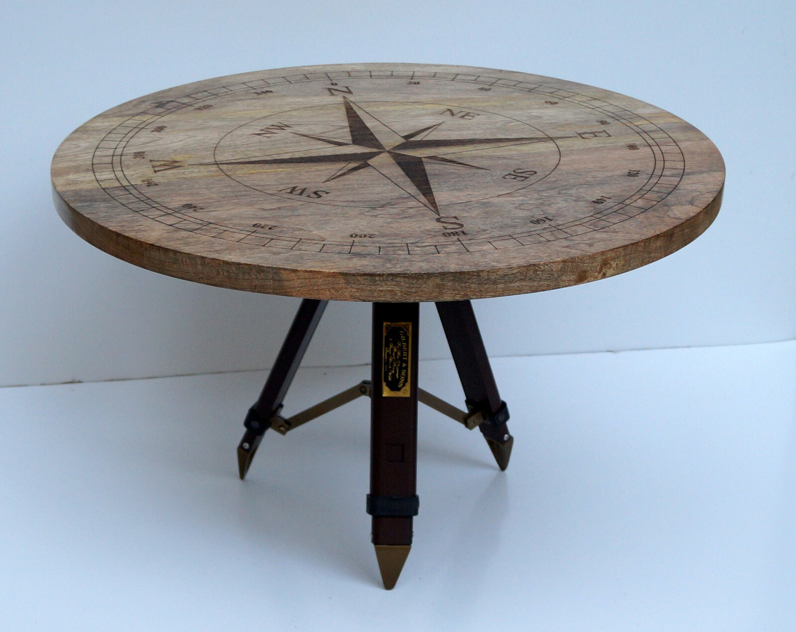 Designer nautical compass style directional wooden coffee table bar & cafe decor