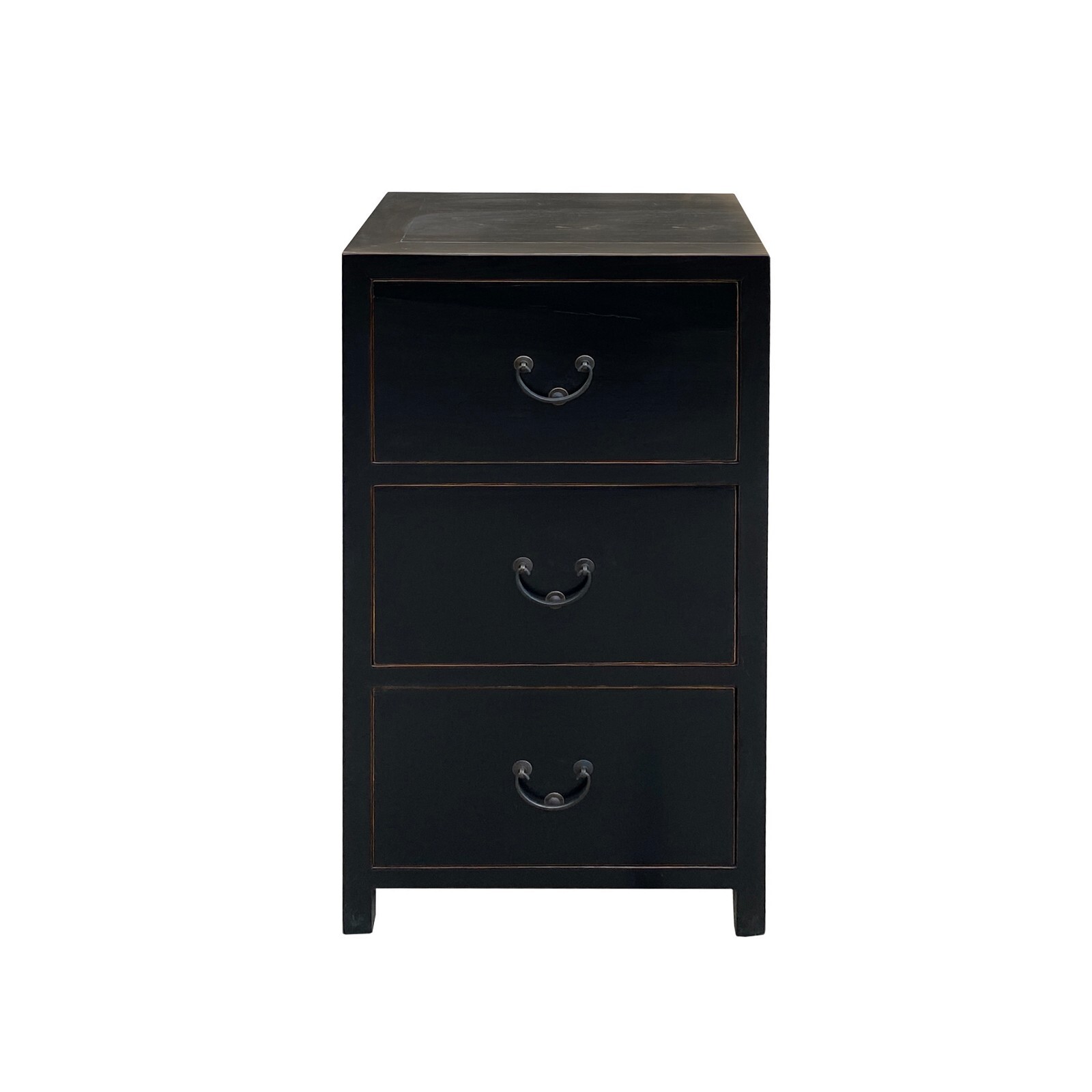 Oriental Black Lacquer 3 Drawers End Table Nightstand Cabinet cs7494