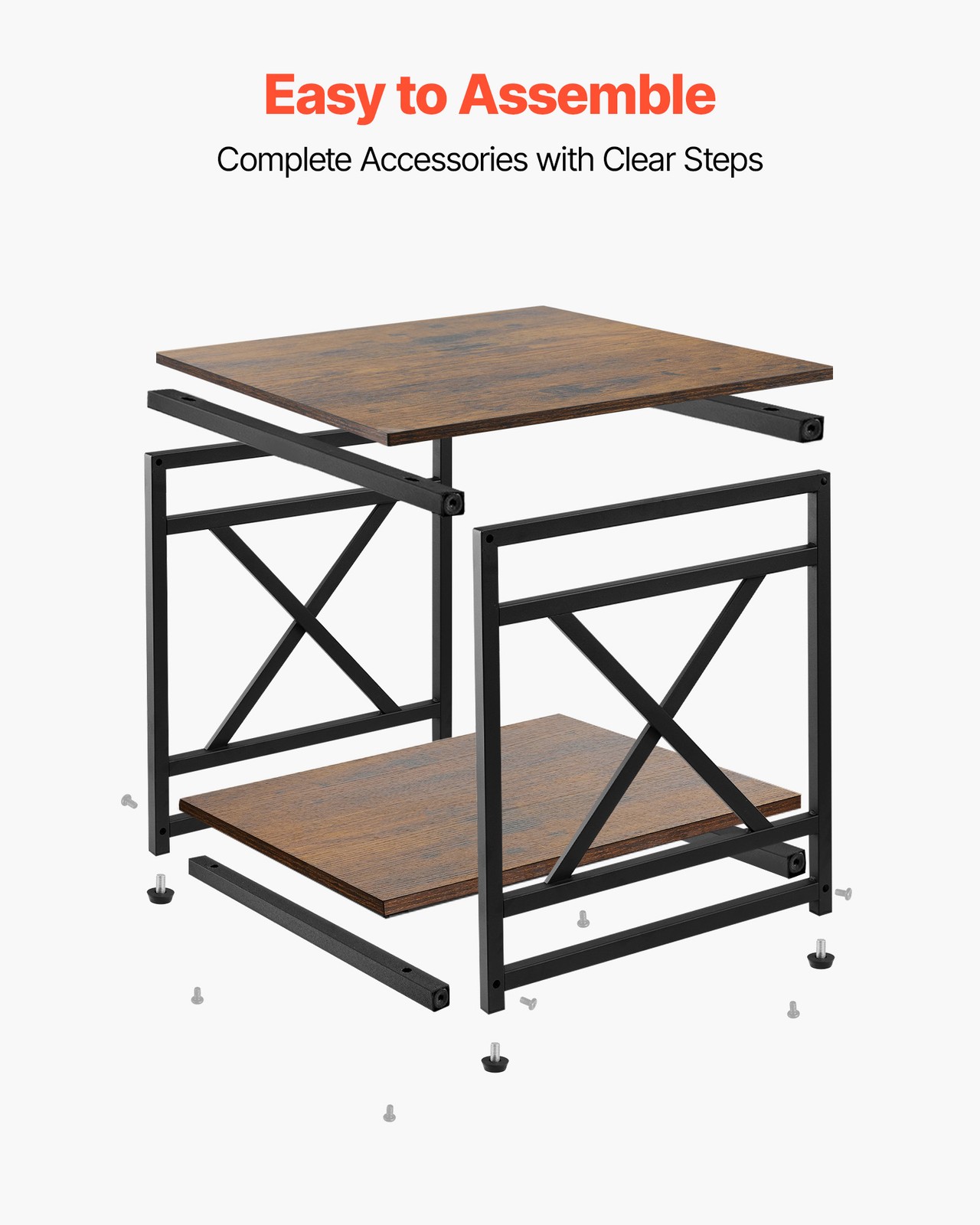VEVOR End Table 2-Tier Square Side Table with Open Storage Shelves X Metal Frame